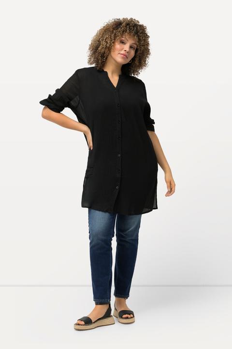 Produktbild Ulla Popken Longbluse, Krepp, Stehkragen, V-Ausschnitt, 3/4-Arm (46, 48)
