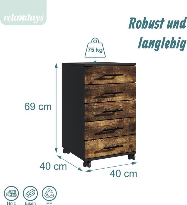 Produktbild Relaxdays Rollcontainer (40 x 40 x 69 cm)