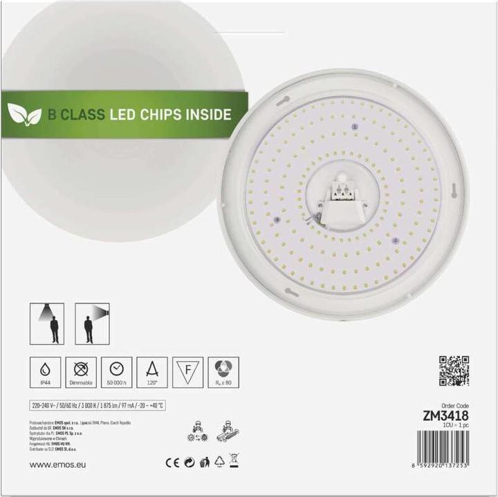 Produktbild Emos LED-Deckenleuchte TIVI, A CLASS, rund weiss 12,5W, IP44, Warmweiss (1875 lm)