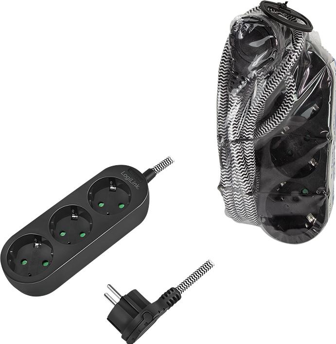 Produktbild LogiLink Steckdosenleiste,3xCEE 7/3,Textilkabel (3x, CEE 7/3, 1.50 m)