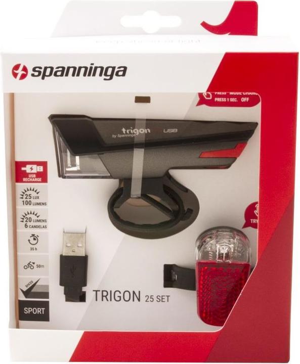 Image du produit Spanninga Trigon 25 Rechargeable Light Set StVZO (100 lm, 20 lm)