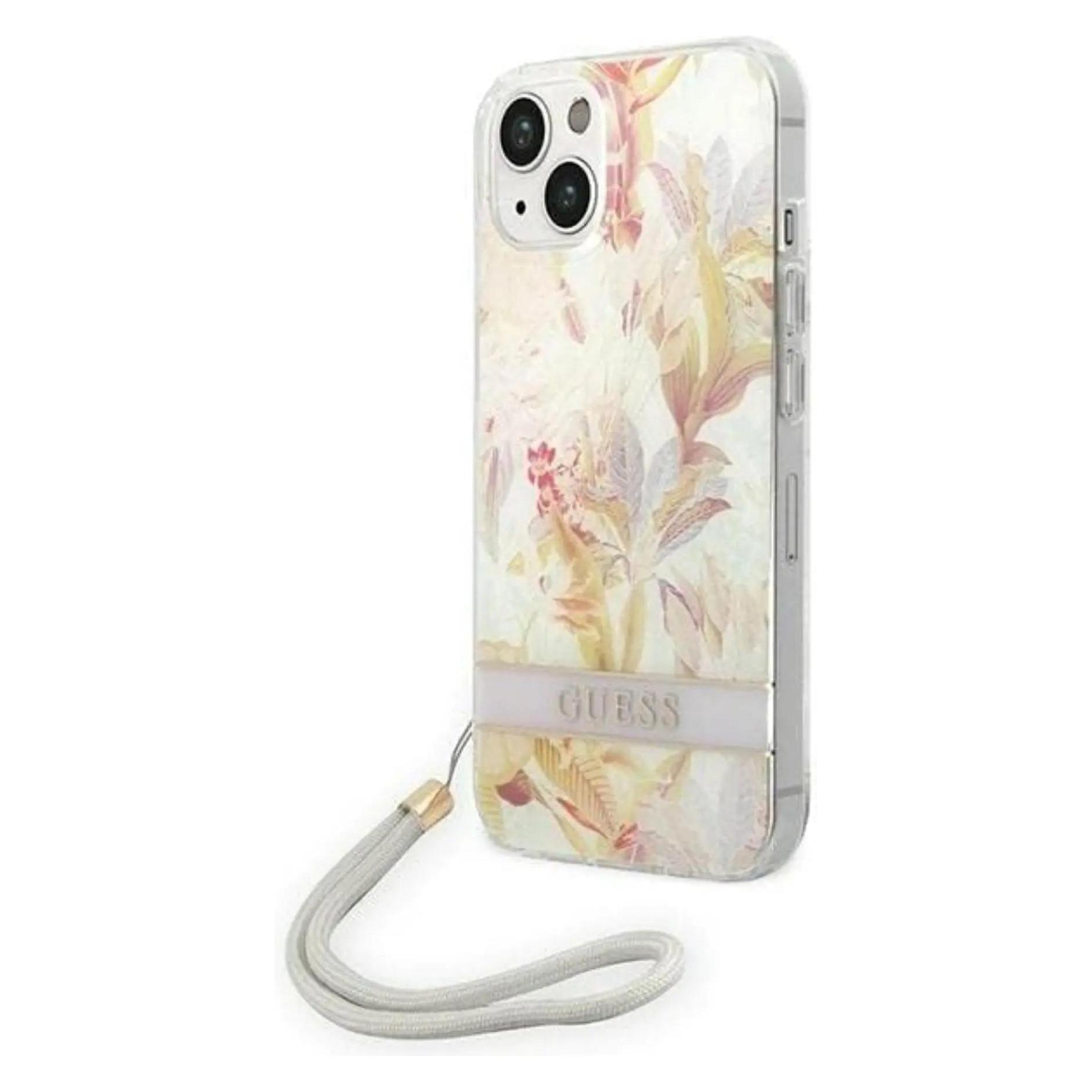 Guess GUOHCP14MHFLSU IPhone 14 Plus 6, 7" Fioletowy/purple Hardcase Flower Strap (Apple IPhone 14 Plus), Smartphone Hülle, Mehrfarbig