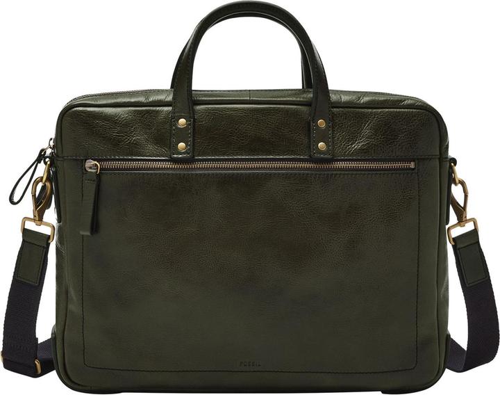 Actual product image Fossil Double Zipper Eco-Leather Work Bag with Adjustable Crossbody Strap