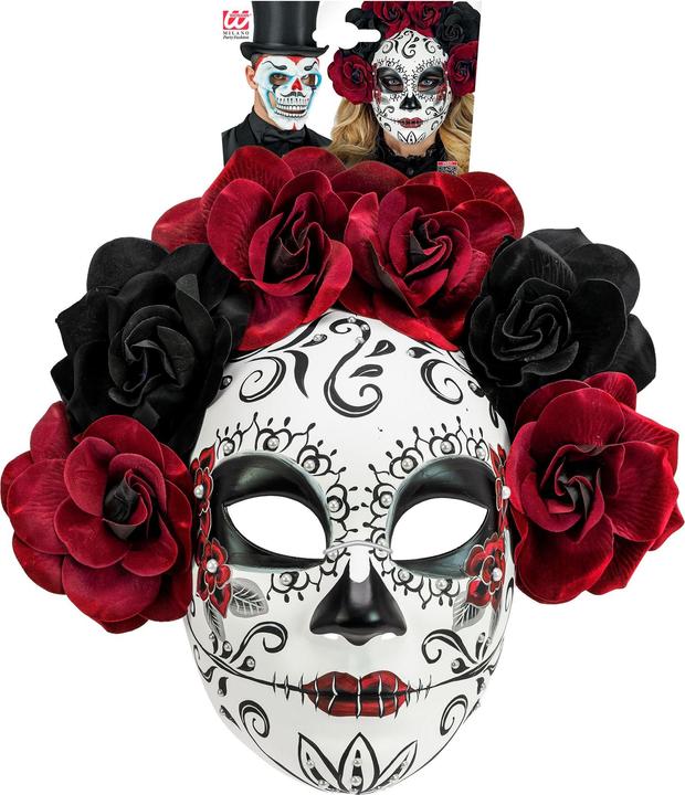 Actual product image Widmann Day of the Dead mask with red and black roses
