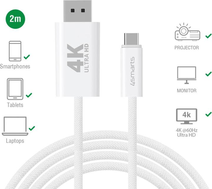 Produktbild 4smarts USB C – DisplayPort (2 m, USB Typ C, DisplayPort)