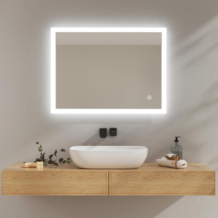 Actual product image Emke Bathroom Mirror With Lighting 80*60cm,Fog-Free, 3 Colour Temperatures (3000K-6500K)&Dimmable