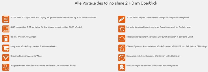 Actual product image tolino shine 2 HD (6", 4 GB, Black)