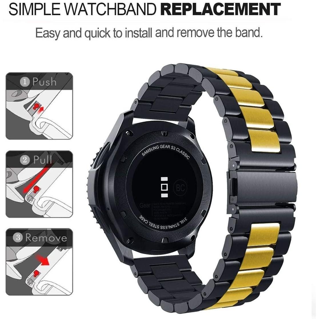 Thumbnail - Strap-it Stahlband (22 mm, Edelstahl), Uhrenarmband, Schwarz, Gold