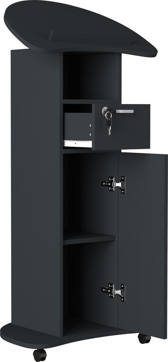 Productafbeelding VCM Houten Staand Bureau Lessenaar Mobiele Staande Tafel Rolbare Wielen Lade Redola Deur (56 x 37 x 110 cm)