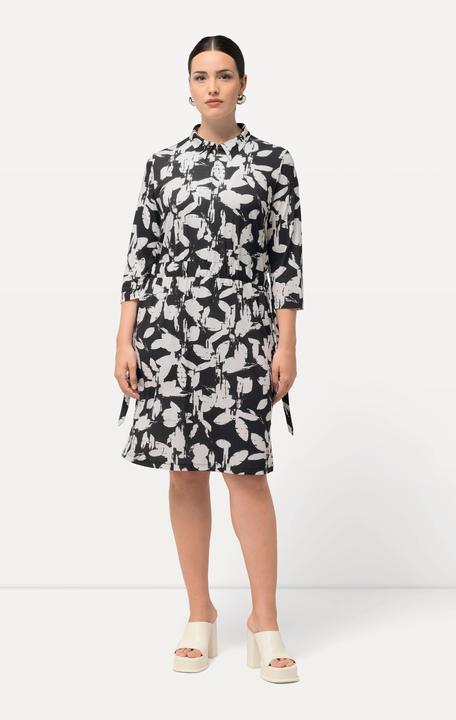 Immagine prodotto Ulla Popken Abito di jersey con foglie, collo da camicia e maniche a 3/4 (42, 44)