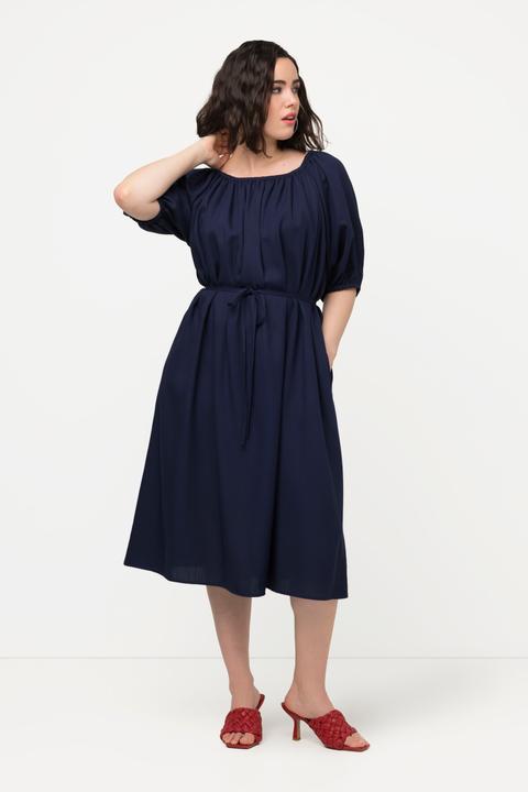 Produktbild Ulla Popken Midikleid, Bindegürtel, Rundhals, Ballon-Halbarm (54)