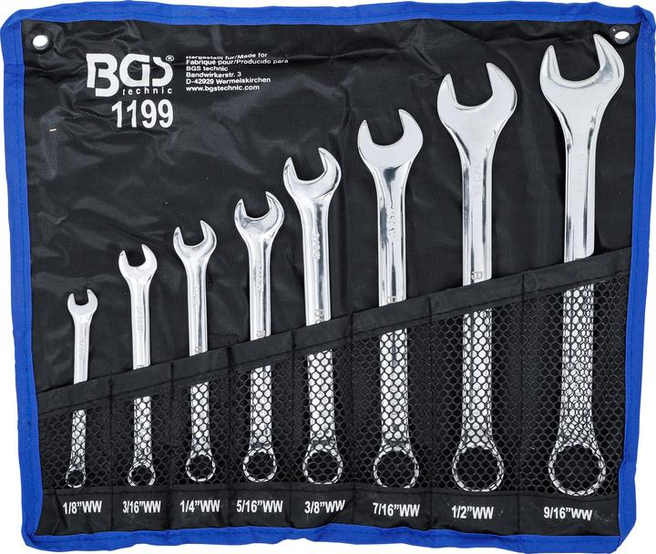 Actual product image BGS Combination Spanner Set Inch Sizes 1/8" - 9/16" Withworth 8 pcs.