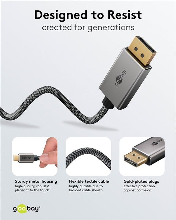 Image du produit Goobay USB-C-auf-DisplayPort-Textilkabel 4K @ 60 Hz, 2 m, schwarzsilber (2 m)