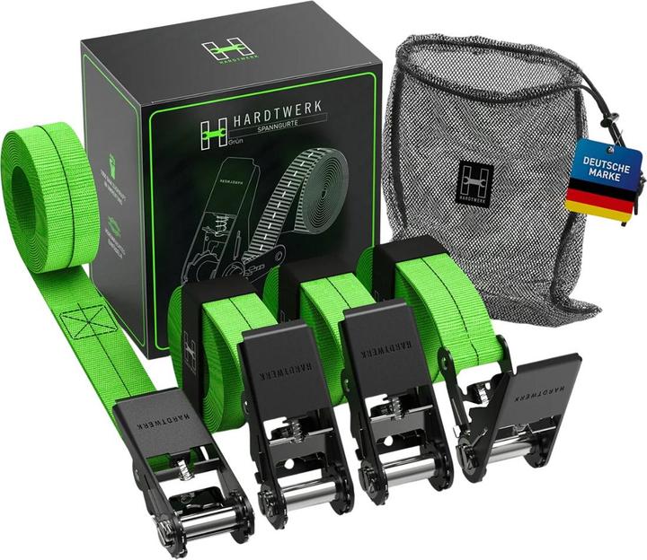 Produktbild Hardtwerk Spanngurte mit Ratschen 4 Stück, 6 Meter, Grün