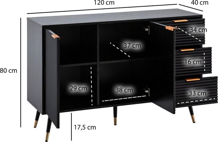 Produktbild FineBuy Sideboard Anrichte 120 cm Schwarz Eiche Dekor Kommode Standschrank