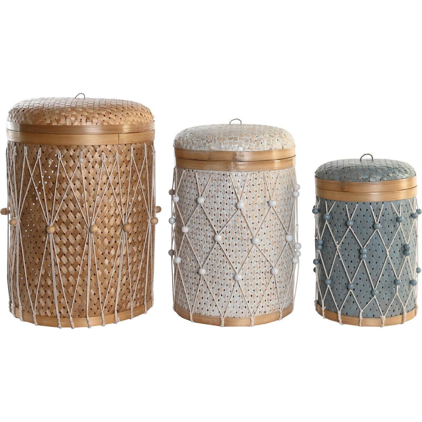 DKD Home Decor, Cesta, Basket set Multicolour Bamboo Boho 46 x 46 x 58 cm (46 cm)