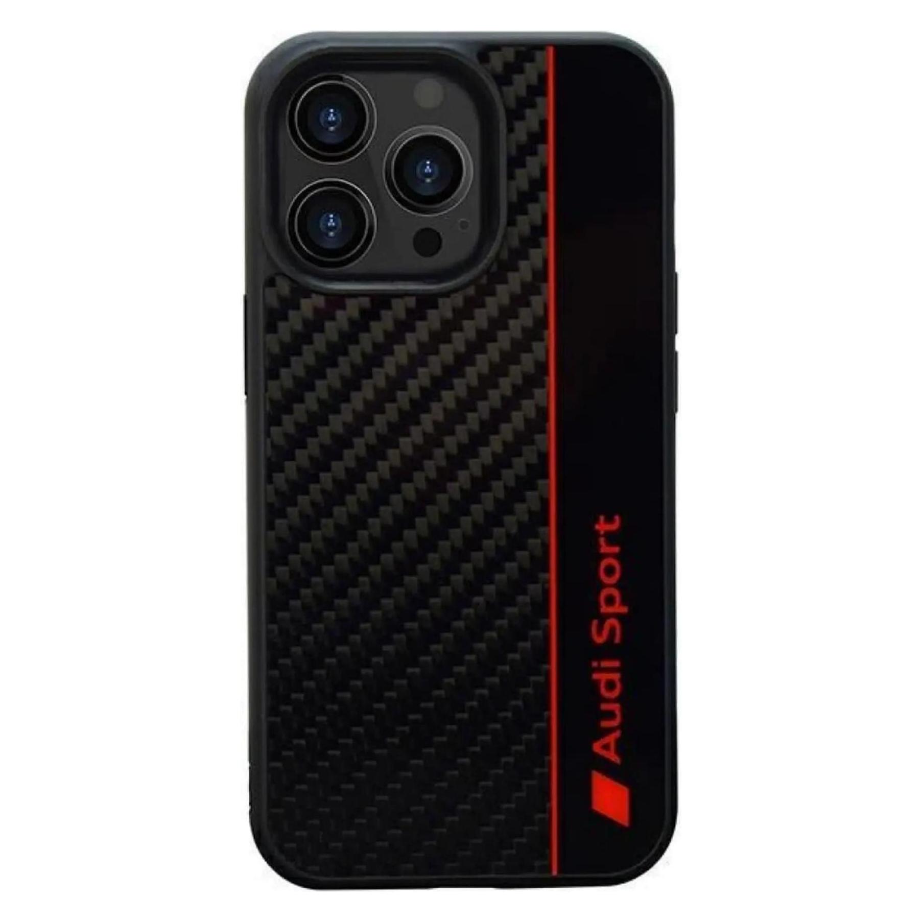 Audi Carbon Fiber Stripe IPhone 13 Pro Max 6.7" Czarny/black Hardcase Aus-TPUPCIP13PM-R8/D1-Bk (Apple IPhone 13 Pro Max), Smartphone Hülle, Schwarz