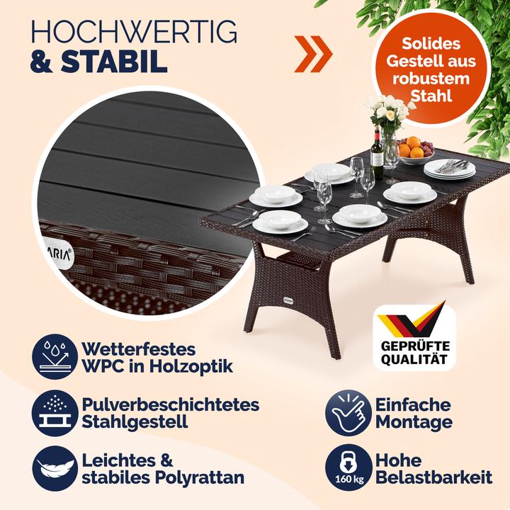 Produktbild Casaria Polyrattan Gartentisch WPC (190 x 90 x 75 cm)