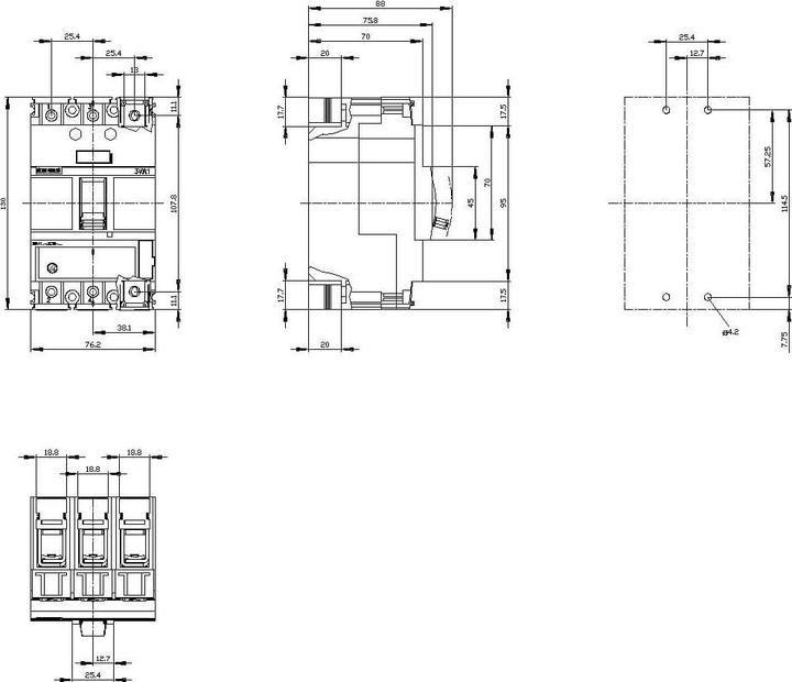 Produktbild Siemens Circuit breaker 3VA1 ICU=25kA 3pole