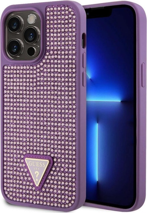 Actual product image Guess Rhinestones Triangle Metal Logo Case for iPhone 15 Pro Max Purple (Apple iPhone 15 Pro Max)