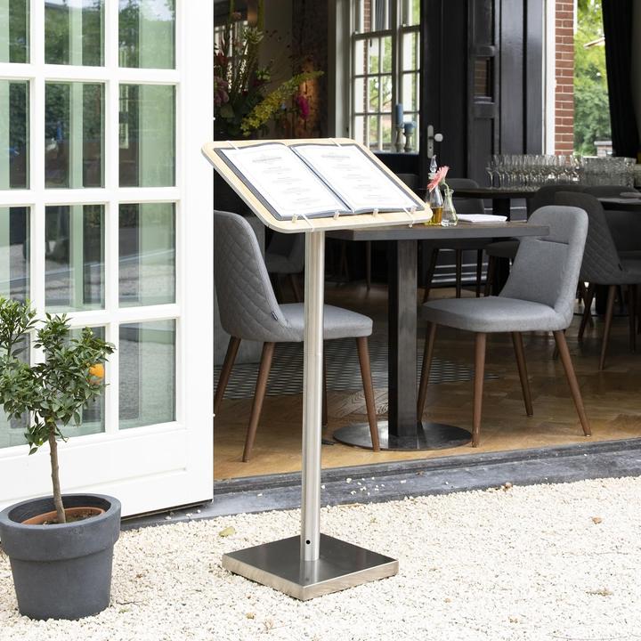Actual product image Securit Menu stand, made of wood and stainless steel