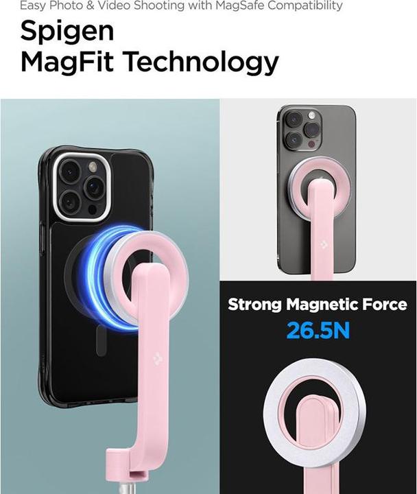 Actual product image Spigen Selfiestick S570W MagSafe Tripod Bluetooth misty rose AMP06403