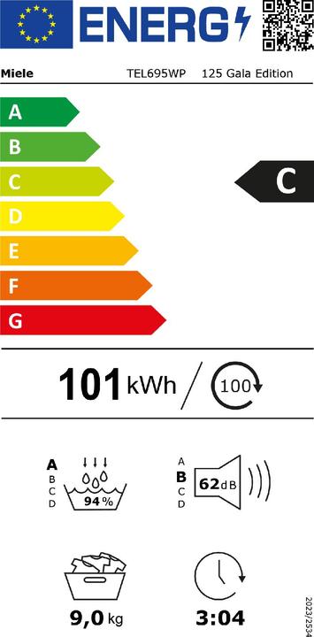 Label énergétique Miele TEL695WP 125 Édition Gala (9 kg, Gauche)