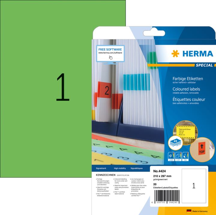 Actual product image Herma Colour labels A4 removable