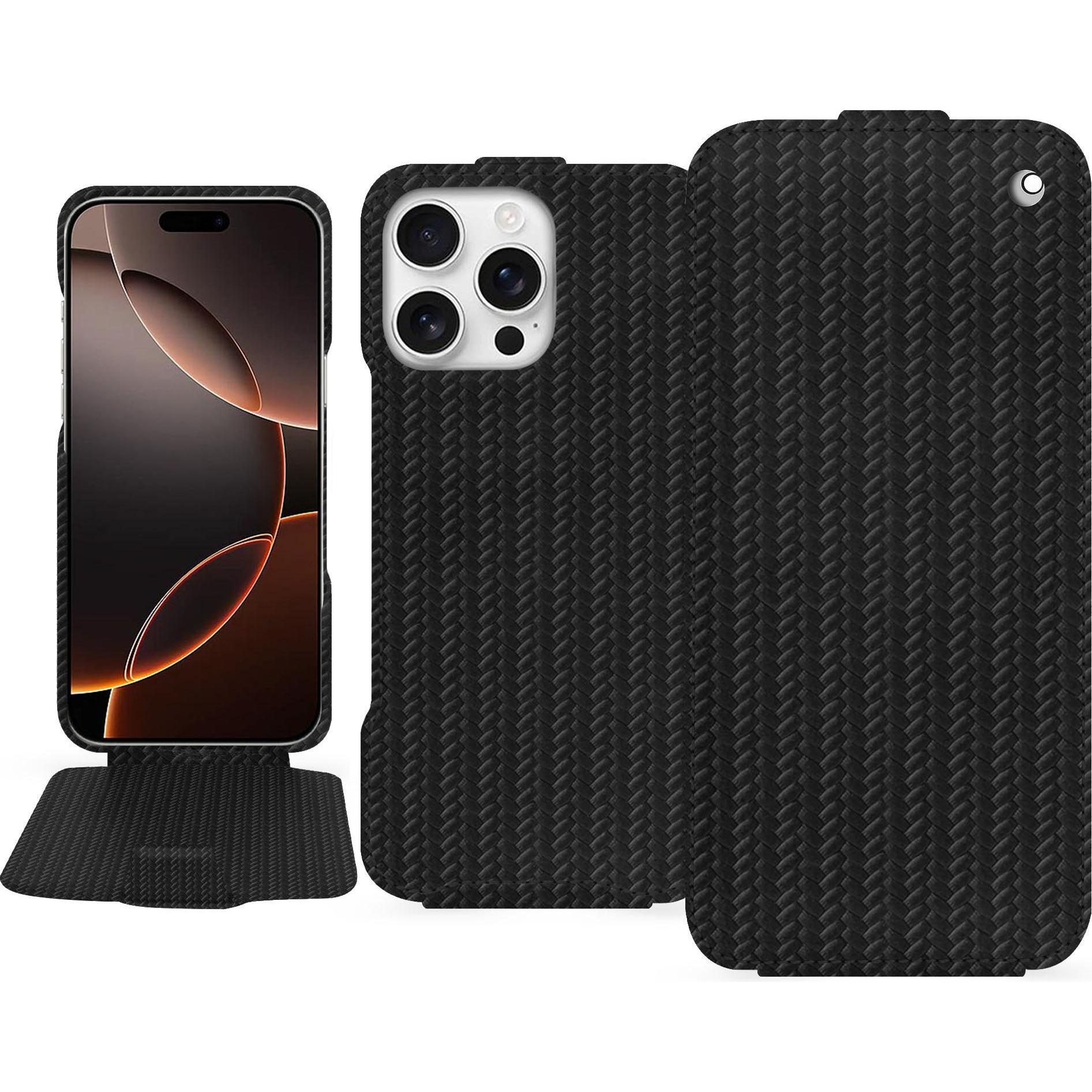Noreve Lederschutzhülle vertikal (Apple iPhone 16 Pro), Smartphone Hülle, Schwarz