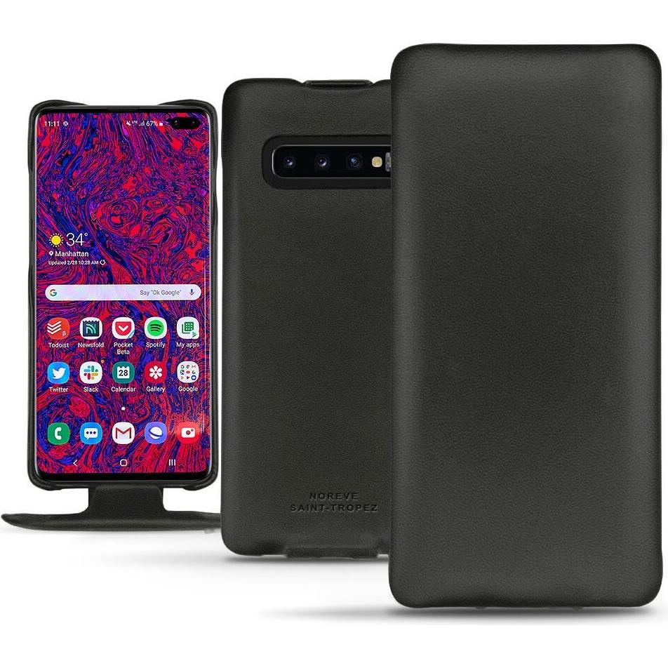Noreve Lederschutzhülle vertikal (Samsung Galaxy S10+), Smartphone Hülle, Schwarz