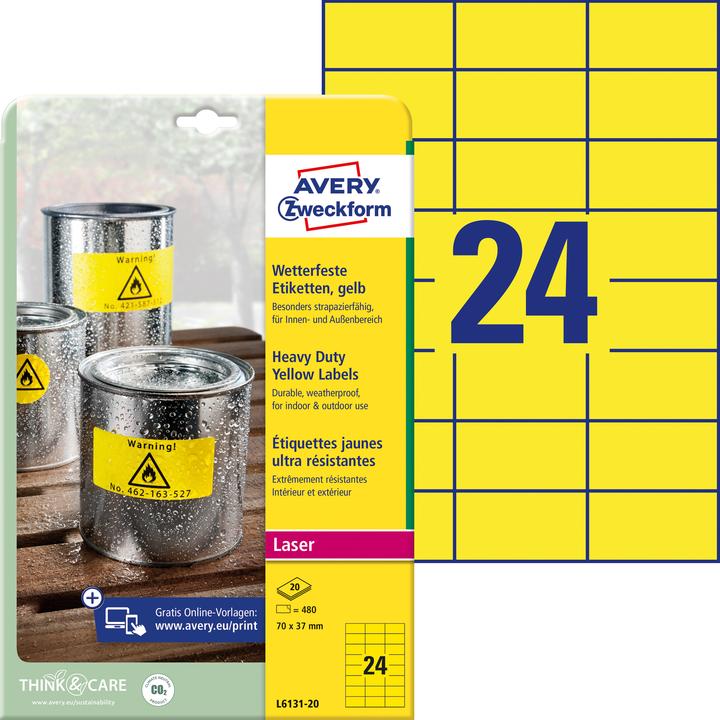 Productafbeelding Avery Etiketten 70 x 37 mm polyesterfolie 480 stuks permanente sal-etiketten, weerbestendig