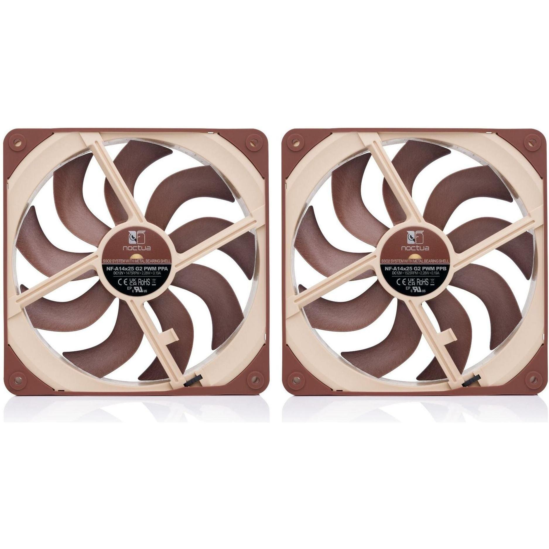 Thumbnail - Noctua NF-A14x25 G2 PWM Sx2-PP (140 mm, 2 x), PC Lüfter, Braun