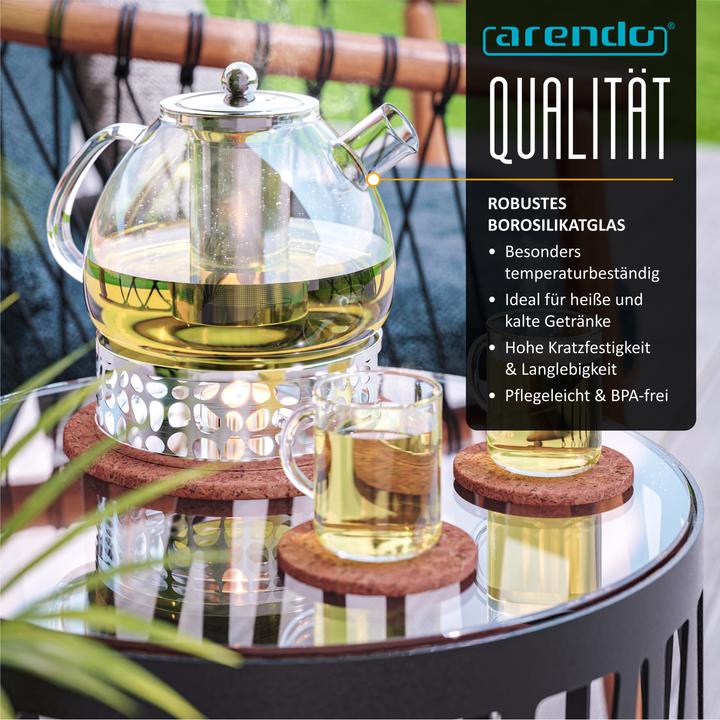 Immagine prodotto Arendo Teekanne Glas Teebereiter mit Stövchen & Sieb für losen Tee, 1,5l, Borosilikatglas, Hitzebeständig (1.50 l)