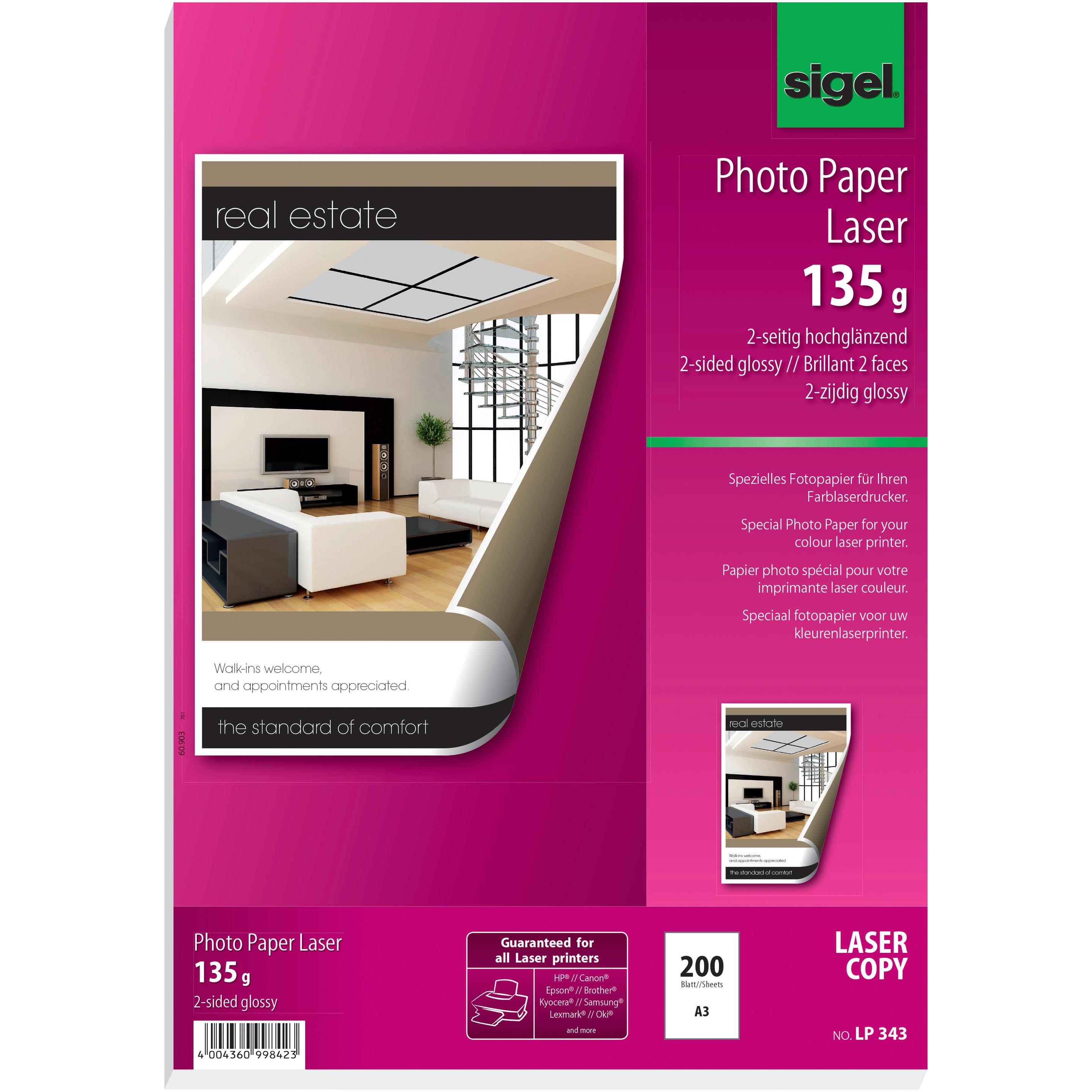 Sigel Laser Fotopapier (135 g/m², A3, 200 x), Fotopapier, Weiss