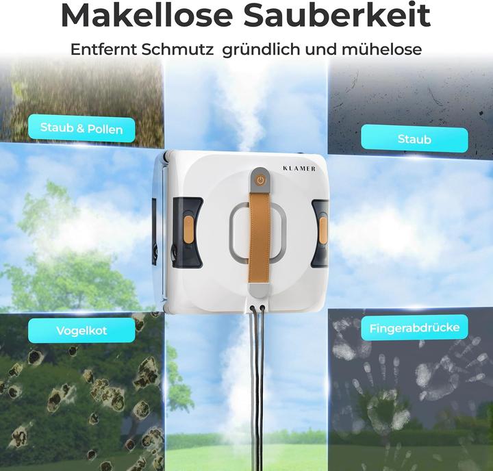 Actual product image KLAMER Fensterputzroboter, Kompakter Fensterroboter mit automatischer Kanten-Erkennung, Dual Sp…