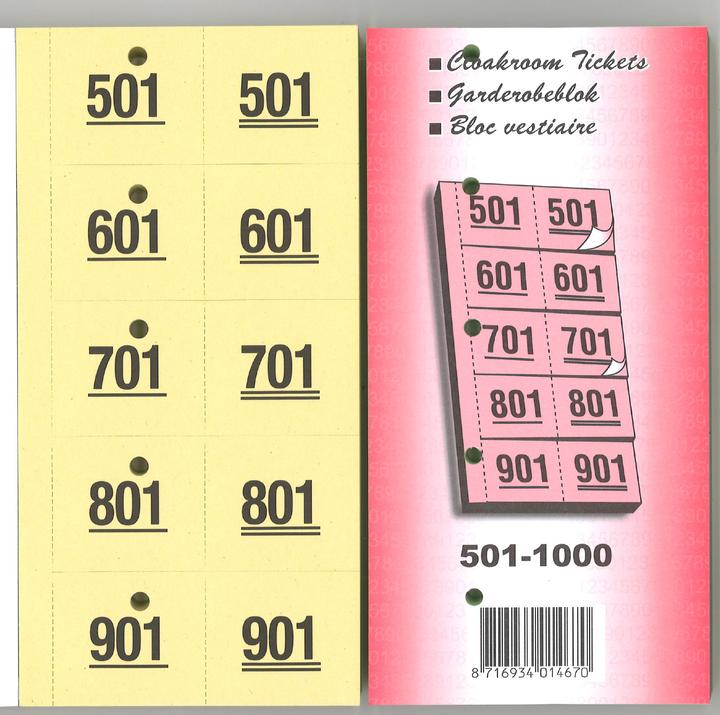 Produktbild Holland Bingo Garderobeblock gelocht 501-1000 (1000 x)