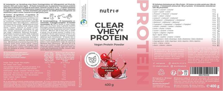 Nutritional values and ingredients Nutri+ Clear Vhey Protein (400 g)