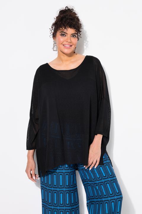 Actual product image Ulla Popken Openwork Checked Long Sleeve Sweater (46, 48)