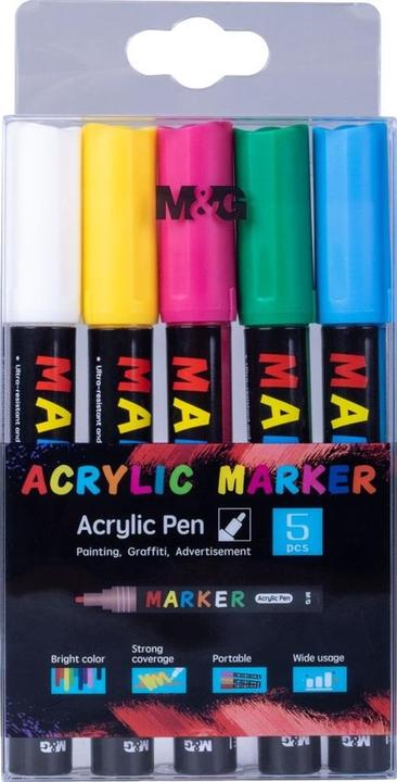 Produktbild M & G Acrylmarker 1-2 mm, 5 Farben (5x)