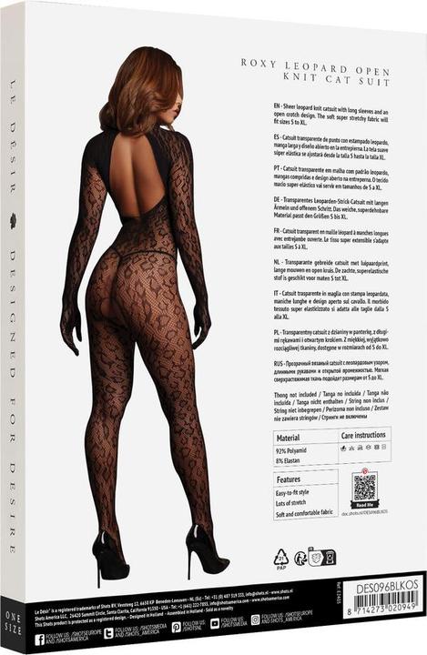 Produktbild Le Désir Roxy - Leopard Open Knit Cat Suit - One Size - Black (One Size)