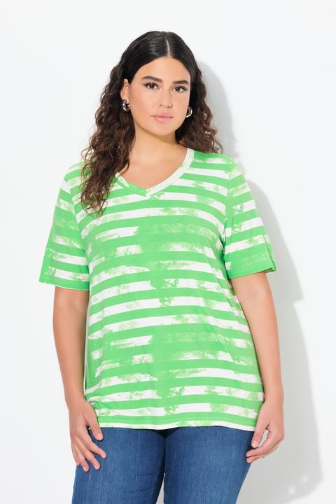 Produktbild Ulla Popken T-Shirt, Streifen, Classic, V-Ausschnitt, Halbarm (58)