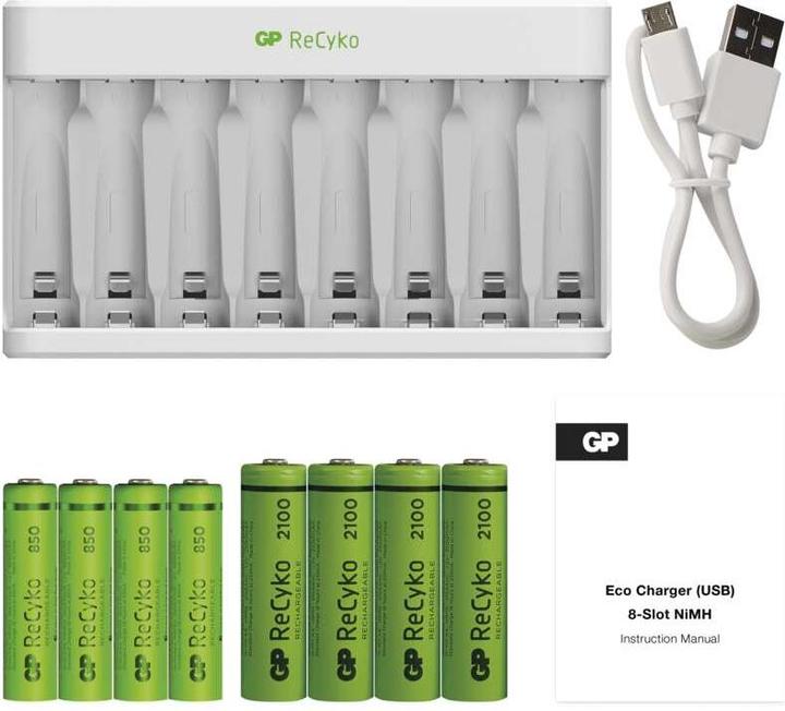 Produktbild GP Batteries GP Battery USB Ladegerät 4 x ReCyko AA 2100 mAh 4 x ReCyko AAA 850 mAh (1 Stk., AAA, AA, 2100 mAh, Ladegerät inkl. Akku)