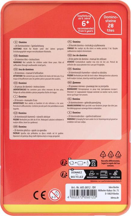 Actual product image Idena Domino game in metal box (German, 2 - 6 Players)