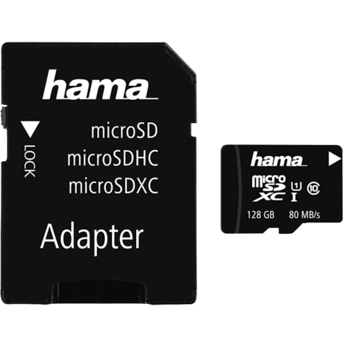 Hama microSDXC und Adapter/Foto (microSDXC, 128 GB, U1, UHS-I), Speicherkarte, Schwarz