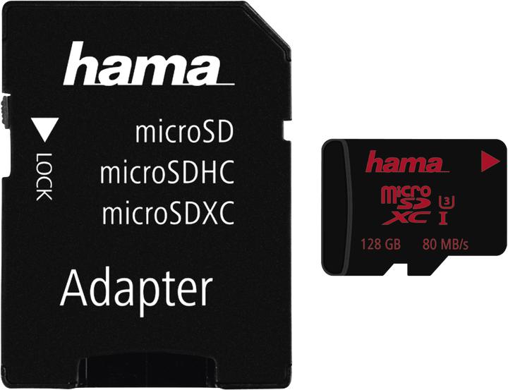 Produktbild Hama microSDXC +Adapter/Mobile (128 GB, microSDXC, U3, UHS-I)
