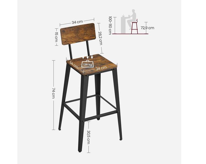 Produktbild Vasagle 2 Barhocker LBC078B01 braun