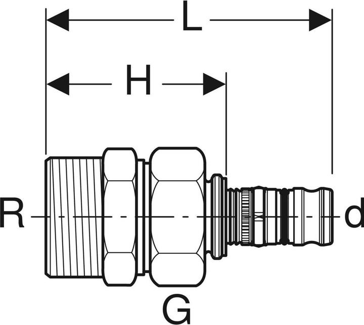 Produktbild Geberit Mepla Übergangsverschraubung mit Aussengewinde, Rg d16-R1/2" (Rohrverschraubung)