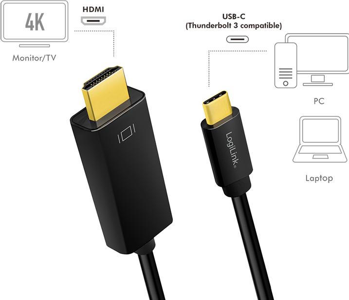 Produktbild LogiLink USB Typ C — HDMI (Typ A) (3 m)