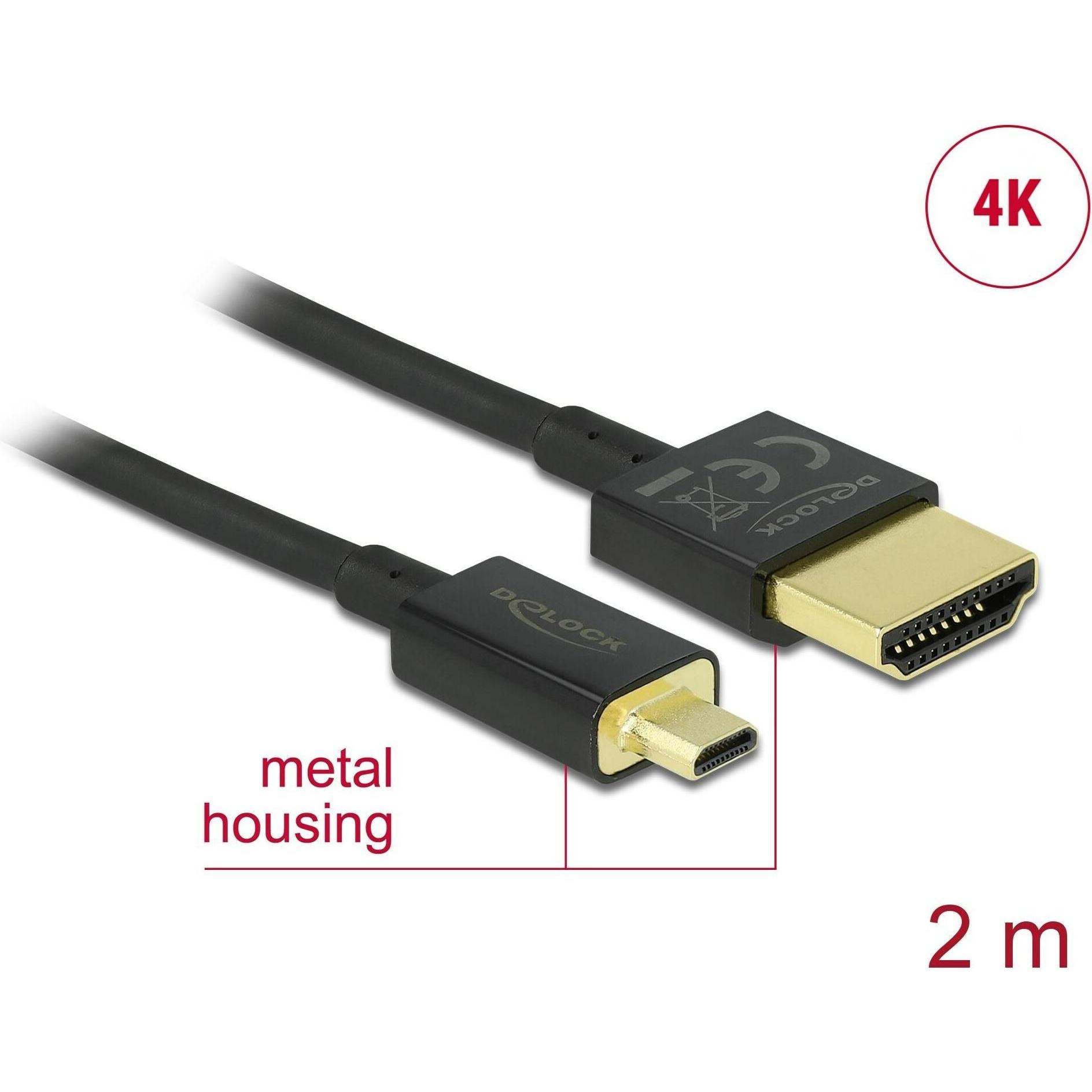 Thumbnail - Delock HDMI Typ A — micro HDMI Typ D (2 m, HDMI), Video Kabel