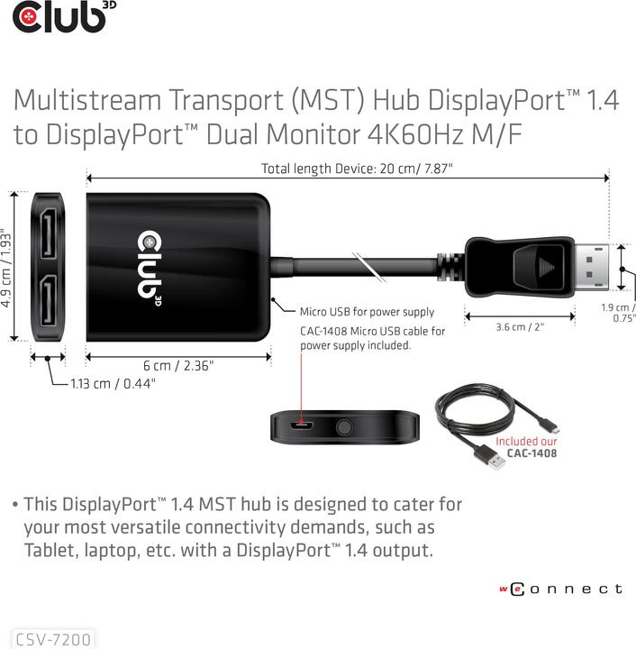 Produktbild Club 3D Club3D Multi Streaming Transport Hub 1xDP -> DP/HDMI (HDMI, 6.20 cm)